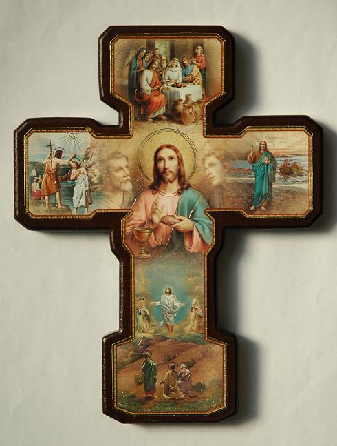 壁掛け　板絵十字架　光の神秘