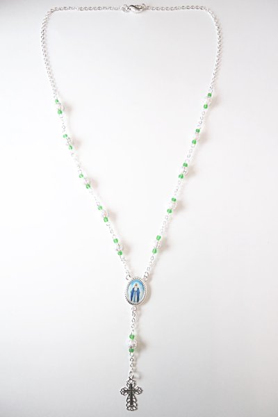 画像2: ロザリオネックレス　シルバーメッキ　無原罪 グリーン (2)