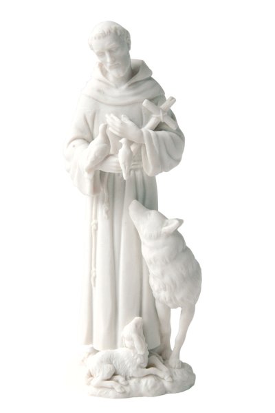 画像1: プラストマーブル製　アシジの聖フランシスコと動物たち像　白 16cm (1)