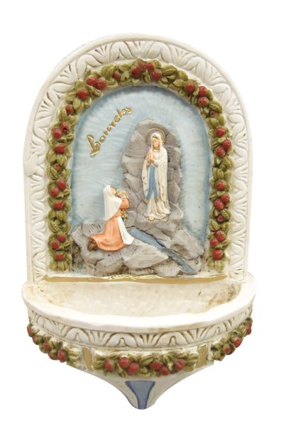 画像1: 壁掛聖水入れ　ベルナデッタとルルドの聖母 (1)