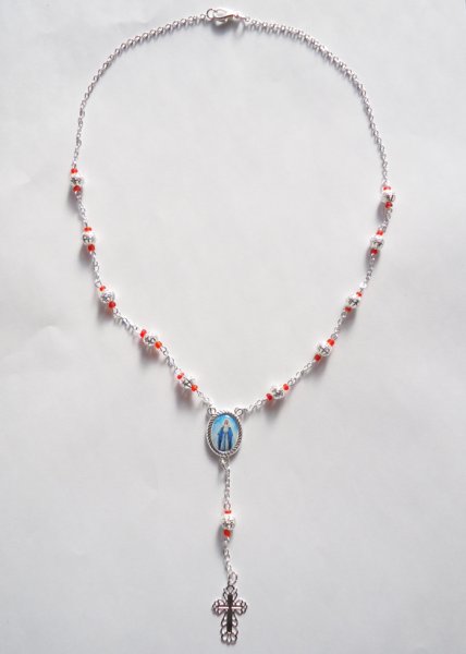 画像2: ロザリオネックレス　シルバーメッキ　無原罪 赤 (2)