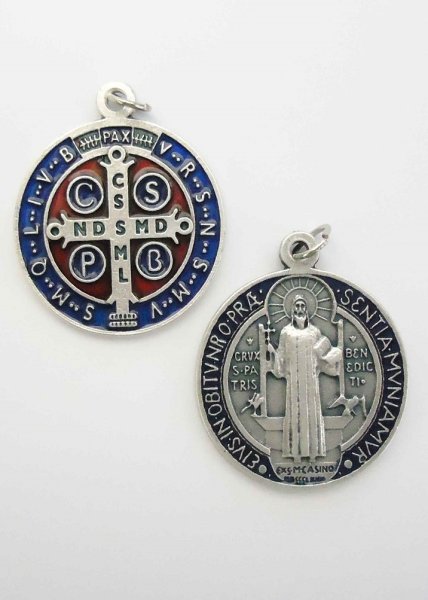 画像2: メダイ　聖ベネディクト　銀+カラー 直径32mm　NB (2)