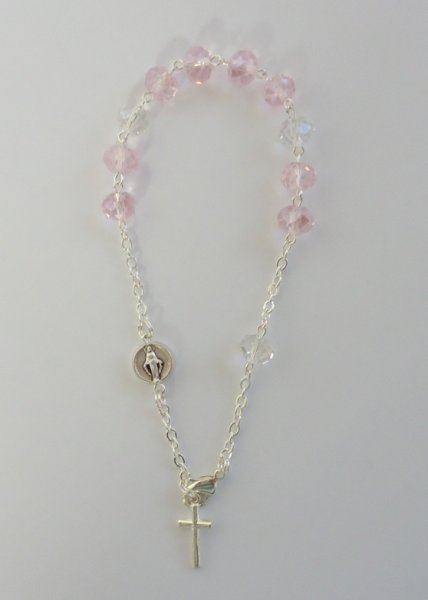 画像3: ロザリオブレスレット ガラス 6x8mm珠　ピンク　NB (3)