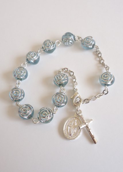 画像2: ロザリオブレスレット　バラ型アクリル珠　ブルー　NB (2)