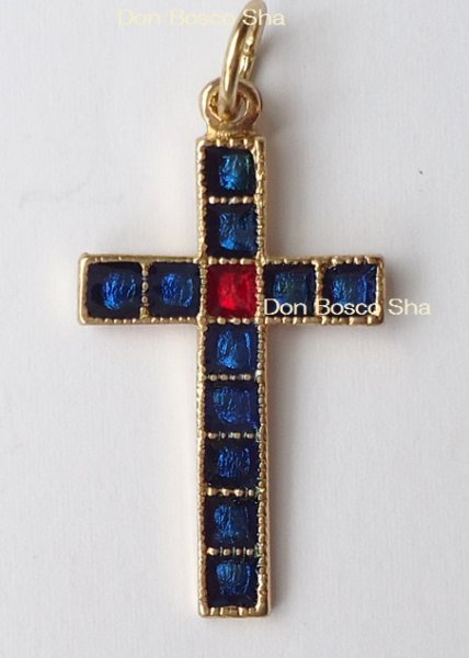 画像1: ミニ十字架　青＆中央赤　3cm (1)