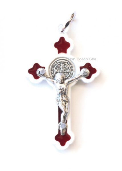 画像1: ミニ十字架　聖ベネディクト　ゴシック　白+赤　NB (1)