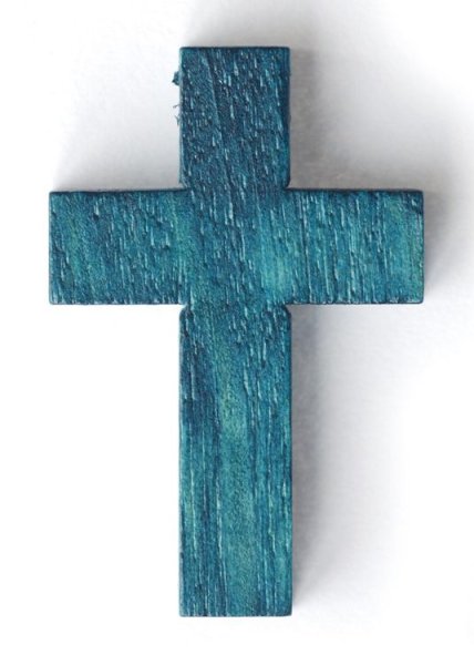 画像1: ミニ十字架　木製　青 (1)