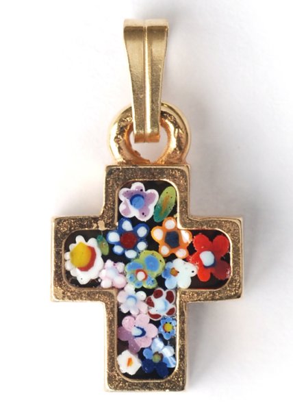 画像5: ミニ十字架　フィレンツェモザイクペンダントトップ(小)　金メッキ（※色はアソート入荷のため指定できません）※在庫僅少 (5)