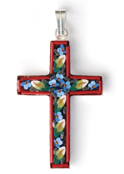 画像3: ミニ十字架　フィレンツェモザイクペンダントトップ　シルバー（※色はアソート入荷のため指定できません）※店頭在庫残り一点 (3)