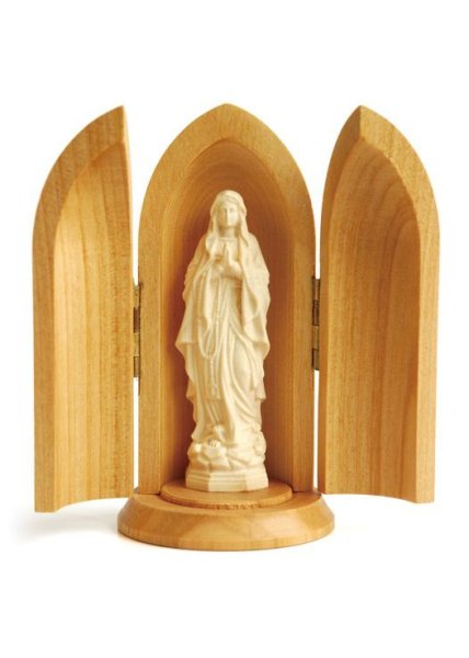 画像1: 木彫り 観音開き　ルルドのマリア像　白木 9.5cm  (1)