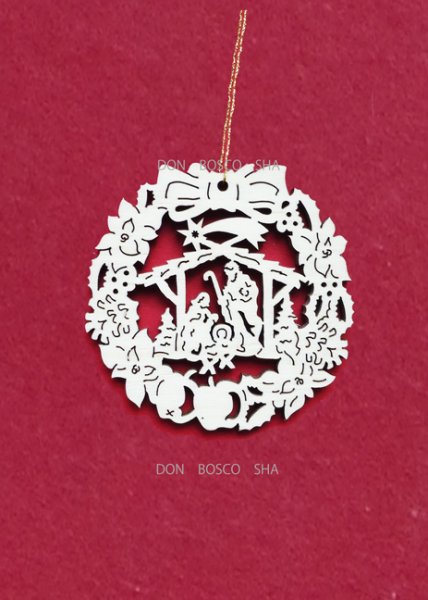 画像2: クリスマスオーナメント　木製型抜き　リース型　ご降誕　 (2)