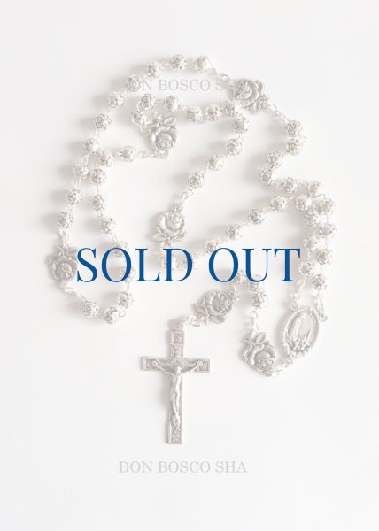 画像2: ロザリオ　バラの花型珠　銀色　ファティマ&み心のイエス　 (2)