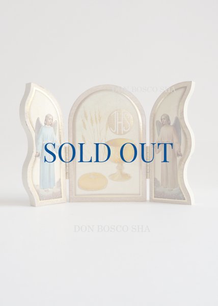 画像1: 卓上置物 3面板絵　聖体とカリス・麦とパン (1)