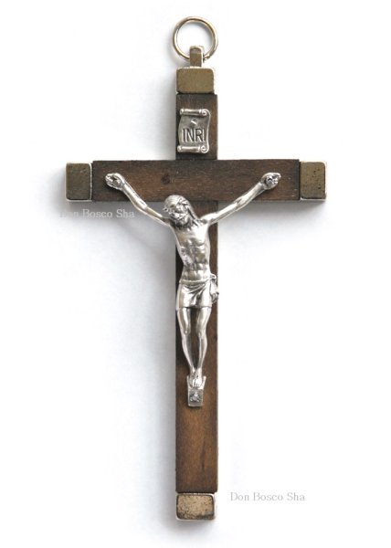 画像1: ミニ十字架　木+金属　11cm　NB (1)