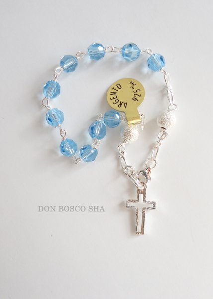 画像3: ロザリオブレスレット　シルバー925&スワロフスキー　アクアブルーA【返品不可商品】 (3)
