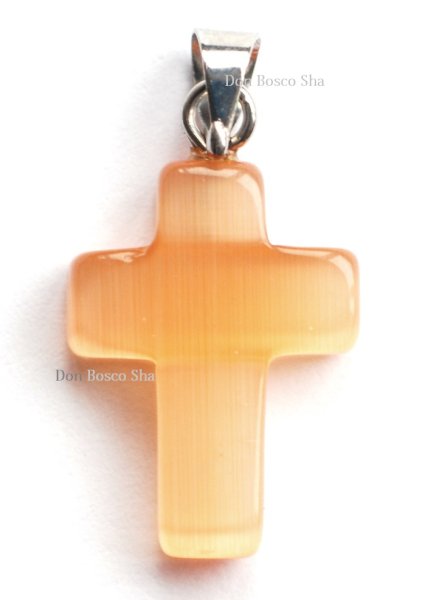 画像1: ミニ十字架　天然石風　ガラス製　オレンジ (1)
