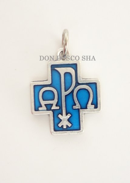 画像2: ミニ十字架　アルファオメガ　青　裏・無原罪　　NB (2)