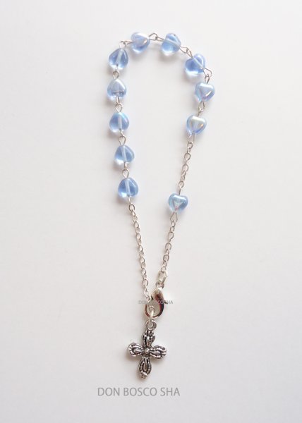 画像1: ロザリオブレスレット　ハート型　レインボー・ライトブルー　NB (1)