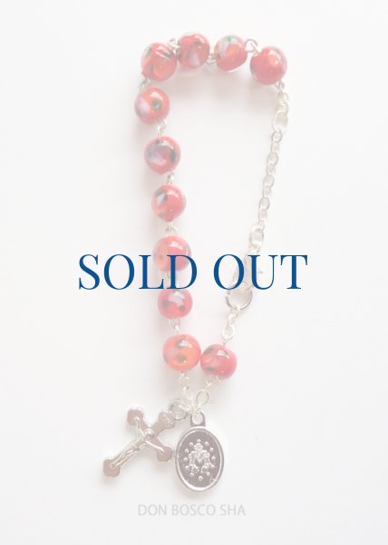 画像2: ロザリオブレスレット　バラ柄6mm珠　朱色 (2)