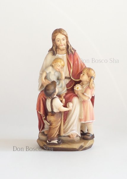 画像1: 木彫り　イエスと子どもたち　カラー　約12.5cm　NB (1)