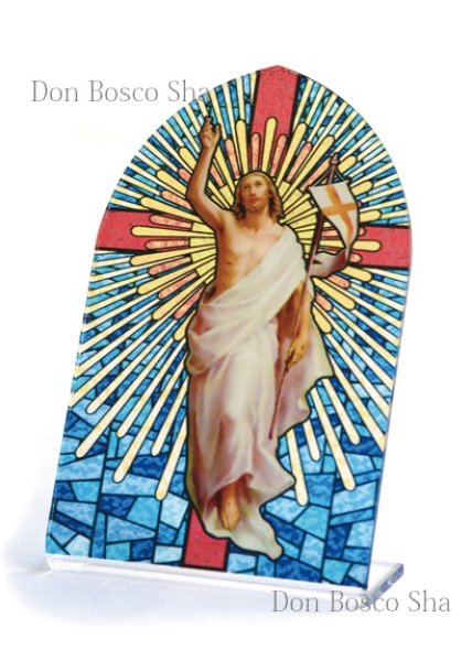 画像1: 卓上置物　ステンドグラス調　復活のキリスト (1)