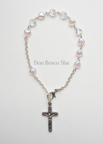 画像1: ロザリオブレスレット　ハート型　レインボークリア　NB (1)