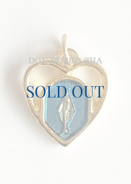 画像2: メダイ　透かしハート型　無原罪のマリア　金色+ブルー　 (2)