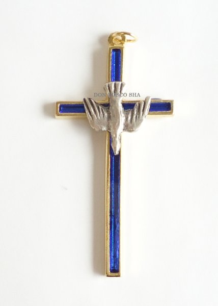 画像2: ミニ十字架　ハト　青 (2)