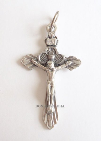 画像1: ミニ十字架　銀色　ご聖体とイエス (1)