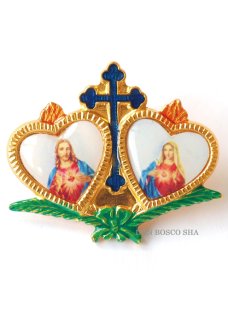 両面メダイ み心のイエスとマリア 楕円銀色 - ドン・ボスコ社