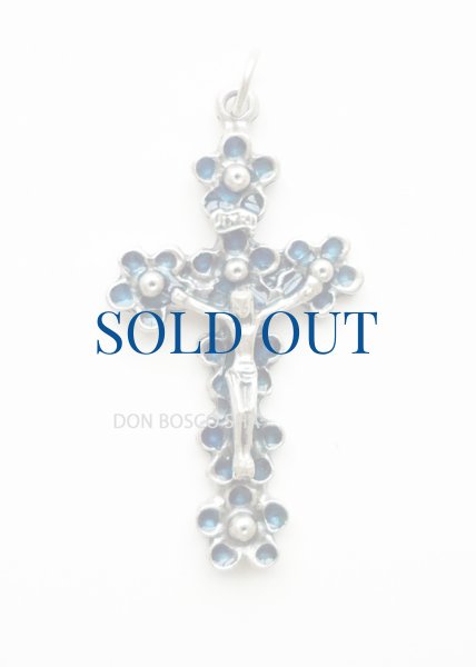 画像1: ミニ十字架　花　青　NB (1)