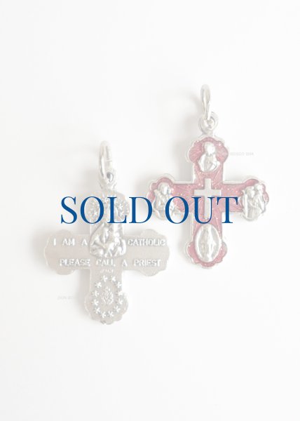 画像2: ミニ十字架　4メダイ付　赤 H21mm（裏面：私はカトリック信者です）※在庫僅少 (2)