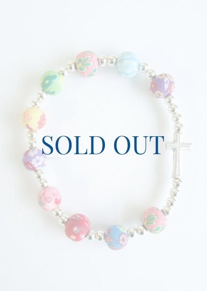 画像2: ロザリオブレスレット　花柄丸珠ゴム製　アソート　※在庫僅少　NB (2)