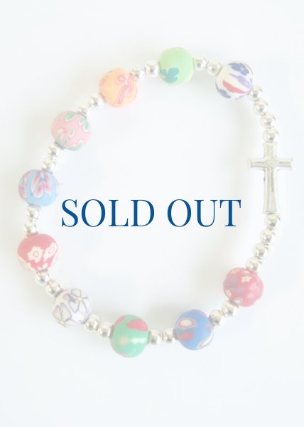 画像3: ロザリオブレスレット　花柄丸珠ゴム製　アソート　※在庫僅少　NB (3)