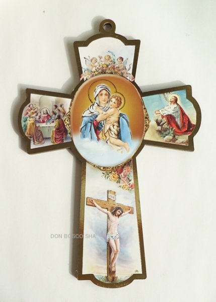 画像1: 板絵十字架　 中央・聖母子＆最後の晩餐・ゲッセマネのイエス・磔刑のキリスト (1)