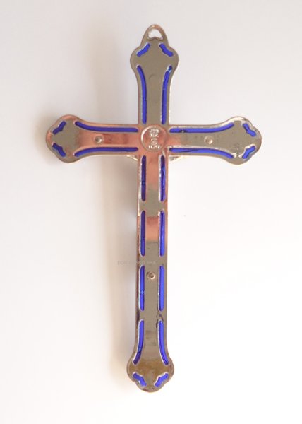 画像3: 壁掛十字架　装飾　銀色地+赤　縁青　13cm (3)