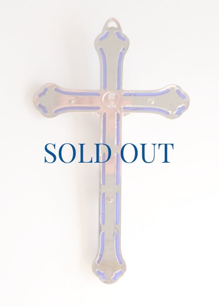 画像3: 壁掛十字架　装飾　銀色地+赤　縁青　13cm (3)