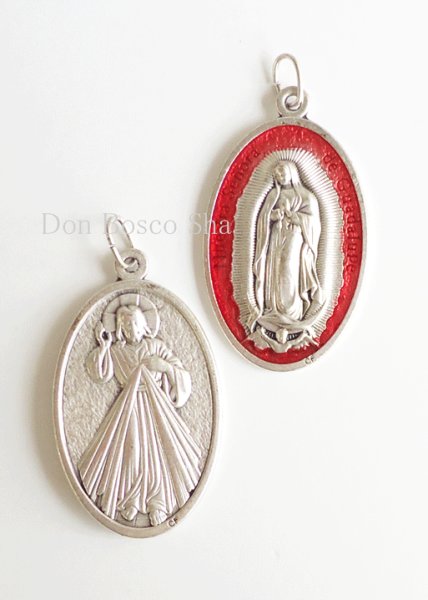画像1: 両面メダイ　グアダルペの聖母(赤)＆いつくしみのイエス(銀) 40mm (1)
