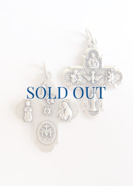 画像1: ミニ十字架　聖霊と四聖人　銀色　NB (1)