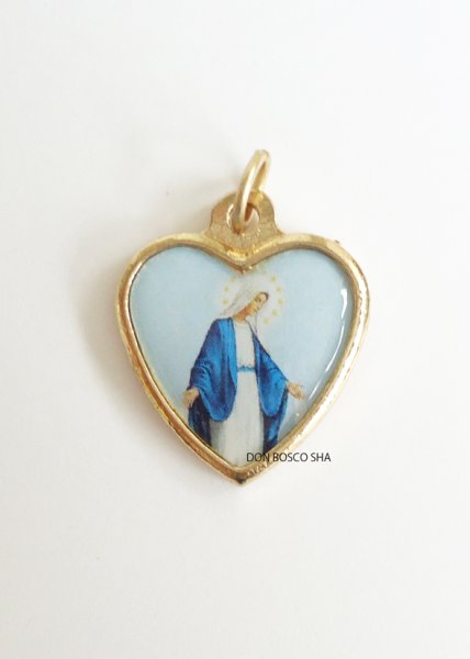 画像2: メダイ　ハート型　無原罪の聖母　カラー+金　16mm (2)