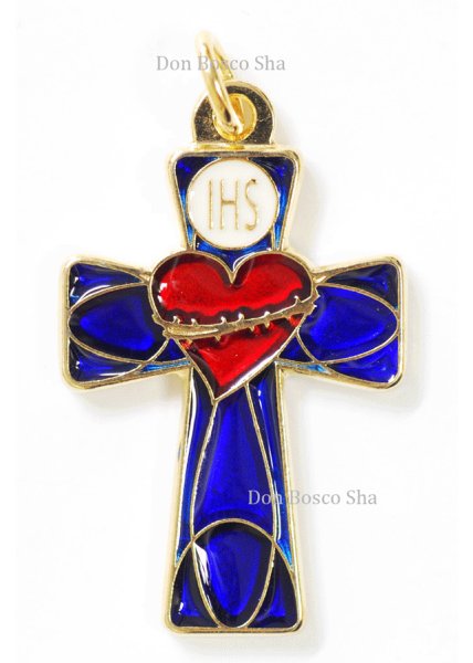画像1: ミニ十字架　イエスのみ心の御傷の十字架（聖体IHS）大　H37mm (1)