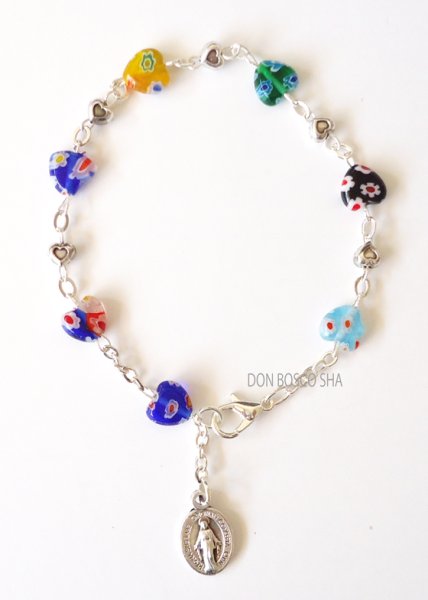 画像1: ロザリオブレスレット　ムラノガラス　ハート　NB　※在庫僅少 (1)