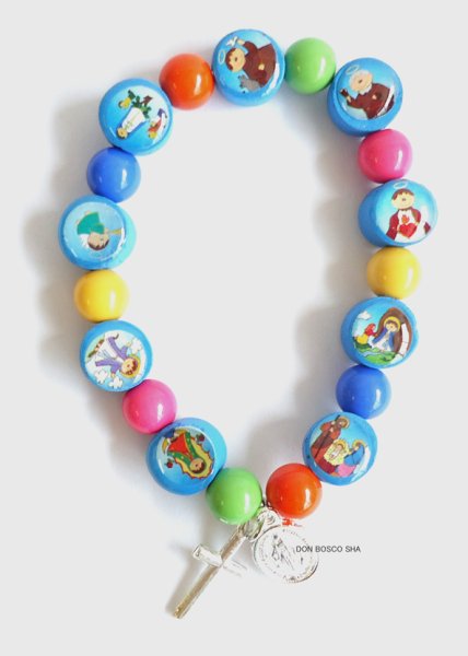 画像2: 子ども用 ブレスレット 木製カラフル珠 聖人 (2)