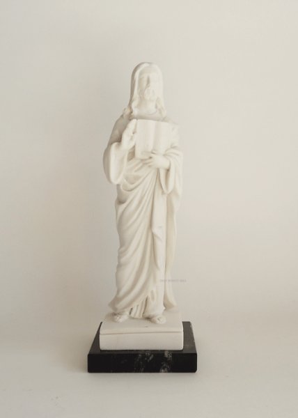 画像1: プラストマーブル製　聖書を持つイエス像（大理石台座）約16cm 白 NB (1)