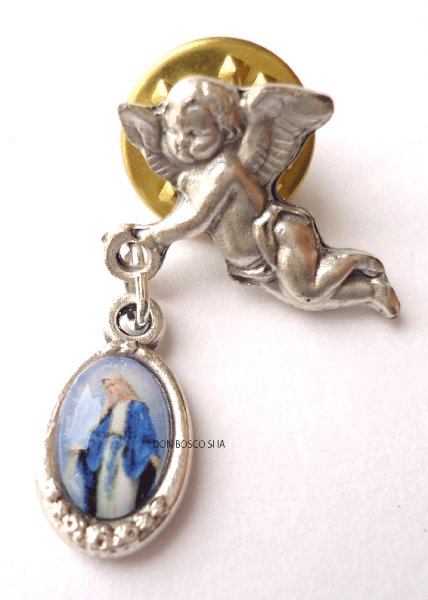 画像2: ピンバッジ 天使+メダイ無原罪の聖母　カラー1.2cm　 (2)