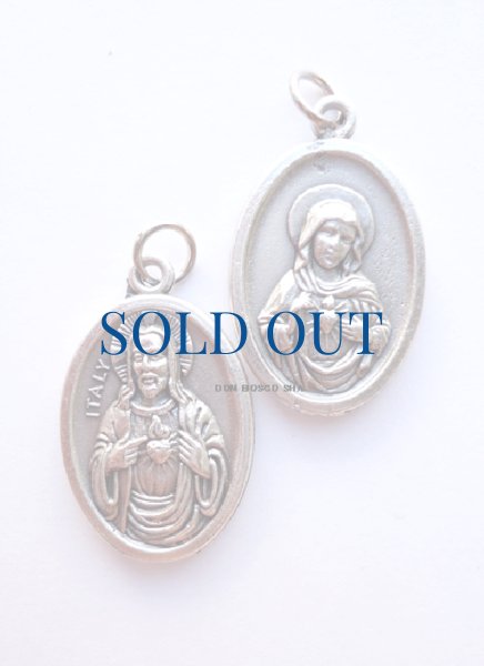 画像2: 両面メダイ　み心のイエスとマリア　楕円銀色 (2)