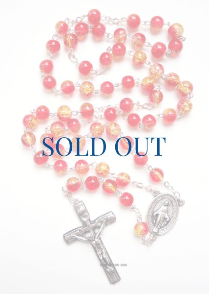 画像1: ロザリオ ガラス丸7mm 混彩2色珠  オレンジ＆赤 (1)