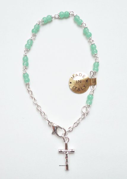 画像2: ロザリオブレスレット　グリーン+銀色 (2)