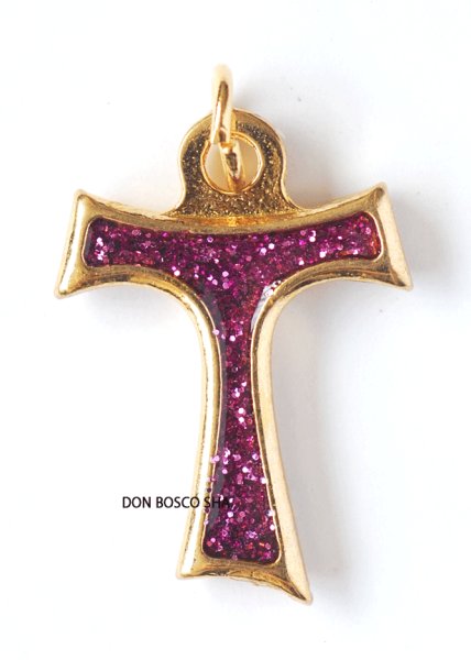 画像1: ミニ十字架　タウの十字架　ラメ紫 (1)