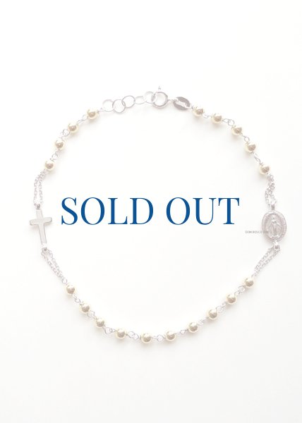 画像1: ロザリオブレスレット 18K  十字架&不思議メダイ付  珠18Kゴールド/チェーン メダイ18Kホワイトゴールド 【返品不可商品】※店頭在庫残り一点 (1)